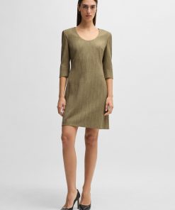 Hugo Boss Dresses-Scoop-neck dress in herringbone stretch fabric-boss near me 2