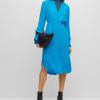 Hugo Boss Dresses-Gathered-detail regular-fit dress in soft satin-boss near me 4