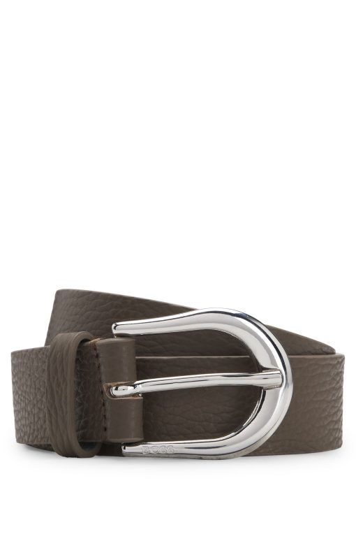 Hugo Boss Belts-Italian-leather belt with polished silver hardware-hugo boss near me