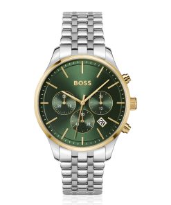 Hugo Boss Watches-Multi-link-bracelet chronograph watch with green dial-hugo