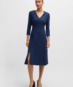 Hugo Boss Dresses-V-neck dress in stretch flannel-boss near me 2