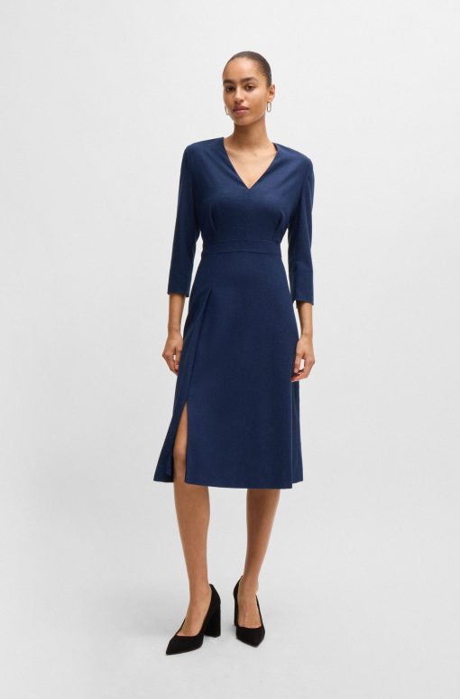 Hugo Boss Dresses-V-neck dress in stretch flannel-boss near me - Image 2