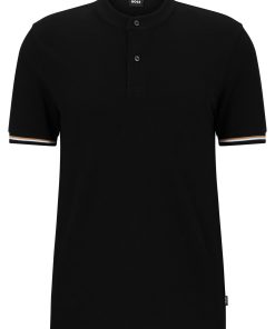 Hugo Boss Polo Shirts-Collarless slim-fit polo shirt in cotton piqué-boss near me 2