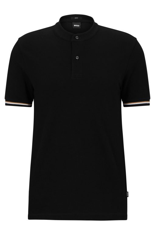 Hugo Boss Polo Shirts-Collarless slim-fit polo shirt in cotton piqué-boss near me - Image 2