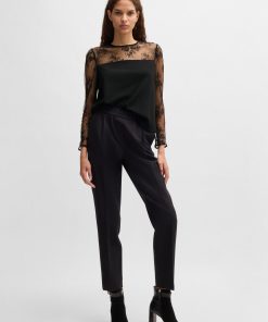 Hugo Boss Blouses-Regular-fit collarless blouse with lace trim-boss store near me 2