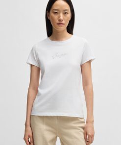 Hugo Boss T-Shirts-Cotton-jersey T-shirt with crystal-embellished logo-hugo boss store