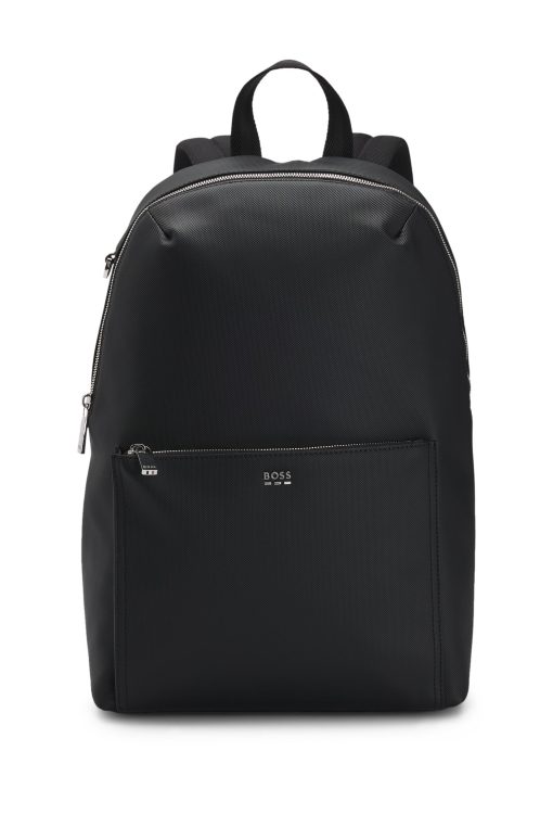 Hugo Boss Bags-Textured backpack with logo hardware-hugo