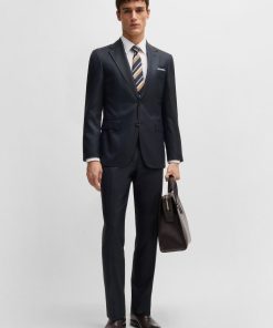 Hugo Boss Suits-Regular-fit suit in patterned wool and silk-hugo boss near me