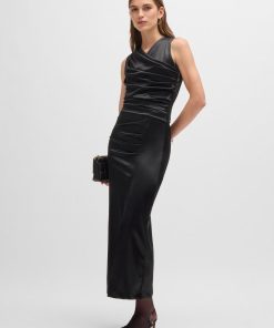 Hugo Boss Dresses-Long-length high-shine dress with wrap effect-hugo boss near me 2