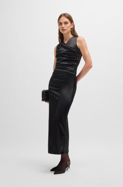 Hugo Boss Dresses-Long-length high-shine dress with wrap effect-hugo boss near me - Image 2