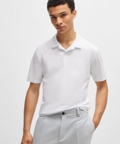 Hugo Boss Polo Shirts-Slim-fit stretch-cotton polo shirt with Johnny collar-boss store near me