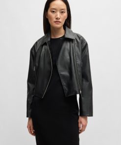 Hugo Boss Tailored Jackets-Faux-leather biker-style jacket with signature trims-hugo boss store near me