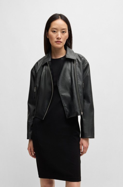 Hugo Boss Tailored Jackets-Faux-leather biker-style jacket with signature trims-hugo boss store near me