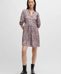 Hugo Boss Dresses-Cropped-sleeve dress in hammered satin with seasonal print-hugo boss store near me 2