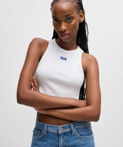 Hugo Boss Tops-Tank top in stretch cotton with logo badge-boss store near me