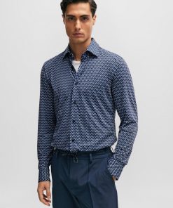 Hugo Boss Shirts-Slim-fit shirt in printed performance-stretch material-hugo boss near me