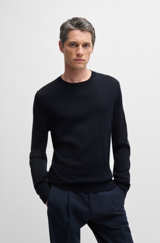 Hugo Boss Sweaters and Cardigans-Structured-silk sweater in a regular fit-hugo boss store