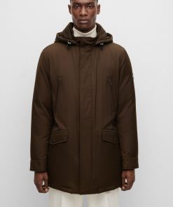 Hugo Boss Jackets and Coats-Down-filled hooded jacket with logo patch-boss near me