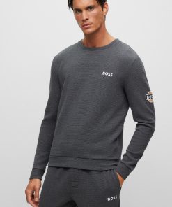 Hugo Boss Sweatshirts and Jogging Pants-Cotton-blend waffle loungewear sweatshirt with patch logo-boss near me