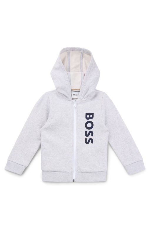 Hugo Boss-Kids' zip-up fleece hoodie with vertical logo print-hugo boss outlet