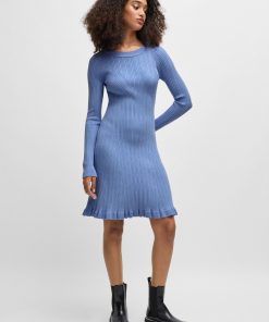 Hugo Boss Dresses-Long-sleeved knitted dress with ribbed structure-hugo boss outlet