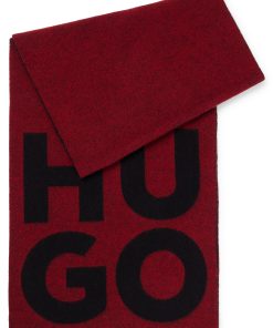 Hugo Boss Scarves-Wool-blend scarf with stacked logo and fringing-boss store near me