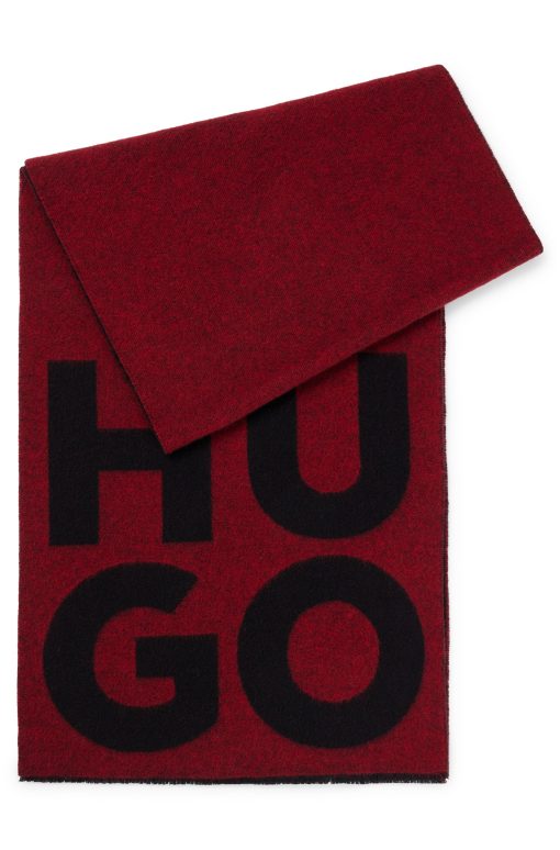 Hugo Boss Scarves-Wool-blend scarf with stacked logo and fringing-boss store near me