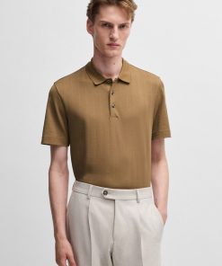 Hugo Boss Polo Shirts-Herringbone-jacquard polo shirt in cotton and wool-hugo by hugo boss