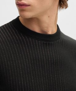 Hugo Boss Sweaters and Cardigans-Cotton sweater with knitted vertical stripes in regular fit-boss hugo 2