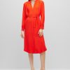 Hugo Boss Dresses-Gathered-detail regular-fit dress in soft satin-boss outlet 4