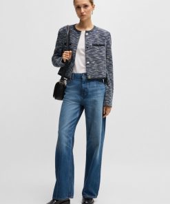 Hugo Boss Tailored Jackets-Cropped jacket in cotton tweed-boss near me 2