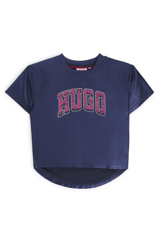 Hugo Boss-Kids' T-shirt in lustrous fabric with varsity-style logo-boss outlet