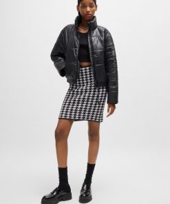 Hugo Boss Skirts-Slim-fit mini skirt in a houndstooth cotton blend-hugoboss 2