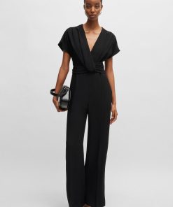 Hugo Boss Dresses-Slim-fit jumpsuit with wrap front-hugo boss store near me