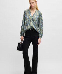 Hugo Boss Blouses-Regular-fit blouse with V neckline in printed satin-hugoboss 2