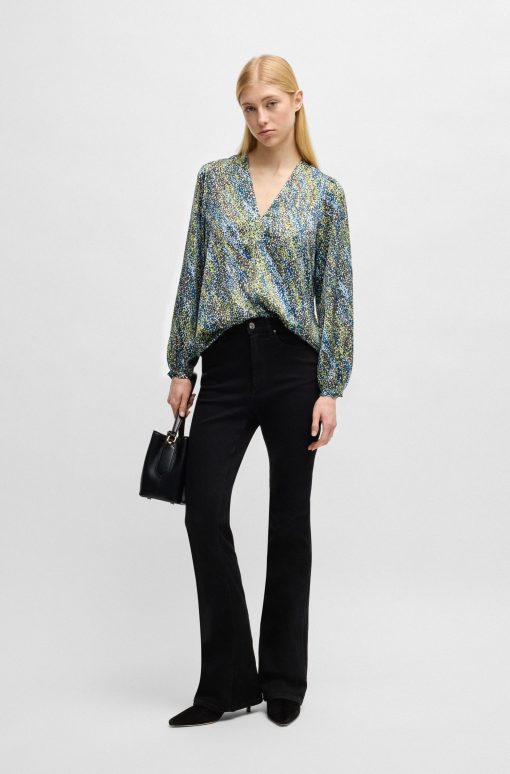 Hugo Boss Blouses-Regular-fit blouse with V neckline in printed satin-hugoboss - Image 2