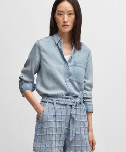 Hugo Boss Blouses-Regular-fit blouse in denim-look fabric-boss store