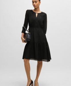 Hugo Boss Dresses-Long-sleeved dress in fil-coupé fabric-boss near me