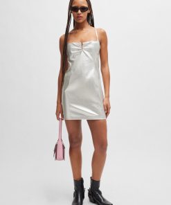 Hugo Boss Dresses-Metallic faux-leather mini dress with notch neckline-boss store