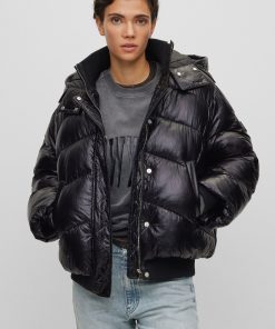 Hugo Boss Jackets and Coats-Hooded puffer jacket with metallic effect-boss outlet