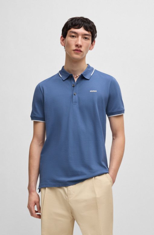 Hugo Boss Polo Shirts-Stretch-cotton slim-fit polo shirt with printed logo-hugo boss store