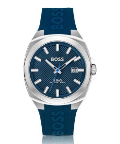 Hugo Boss Watches-Silicone-logo-strap watch with blue guilloché dial-hugo by hugo boss