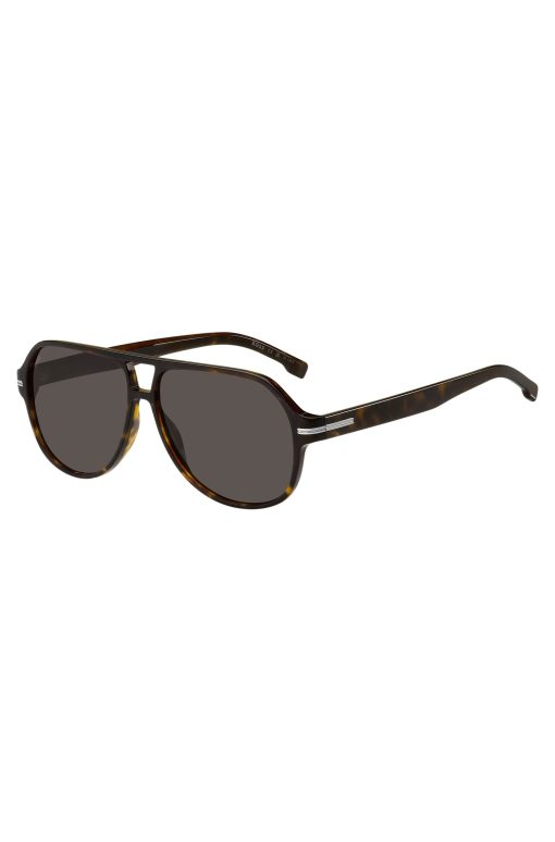 Hugo Boss Eyewear-Double-bridge sunglasses in Havana acetate with signature hardware-hugo boss sale