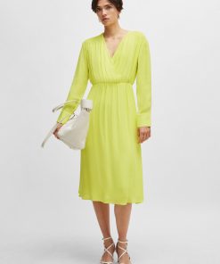 Hugo Boss Dresses-Regular-fit dress with wrap front and button cuffs-hugo boss outlet