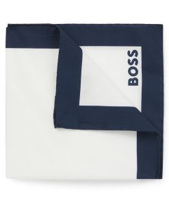 Hugo Boss Ties and Pocket Squares-Cotton pocket square with logo and border print-hugoboss