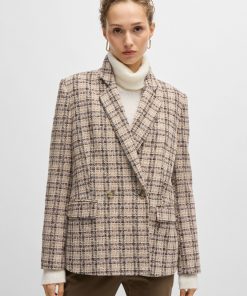 Hugo Boss Tailored Jackets-Relaxed-fit double-breasted jacket in checked tweed-boss hugo