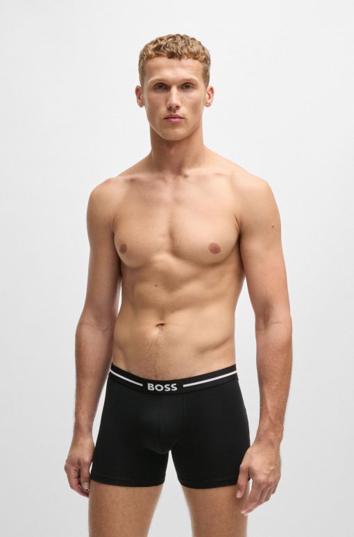 Hugo Boss Underwear-Three-pack of stretch-cotton boxer briefs with logos-hugo boss store - Image 2