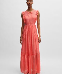 Hugo Boss Dresses-Tie-neckline sleeveless dress with frill trims-hugo boss store near me 2