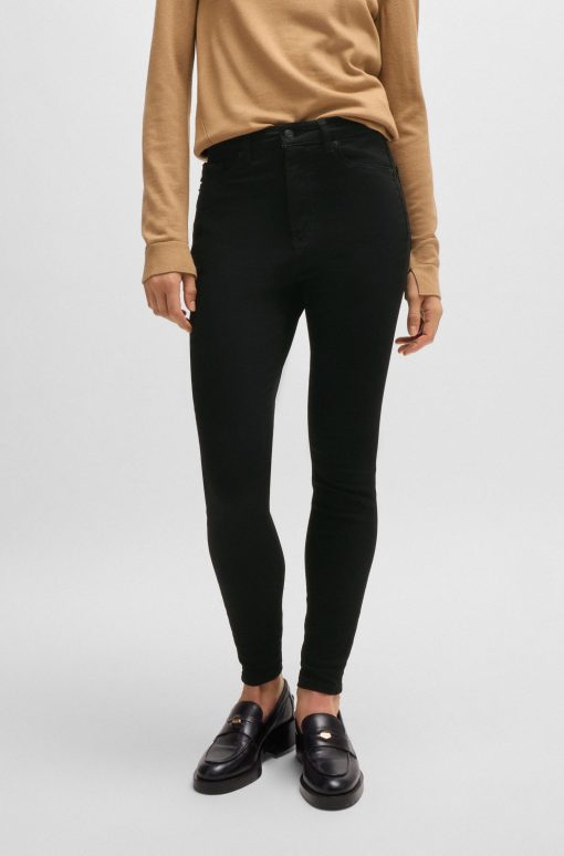 Hugo Boss Pants-High-waisted cropped jeans in black power-stretch denim-hugo