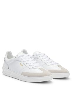 Hugo Boss Sneakers-Leather lace-up trainers with suede trims-hugo boss near me